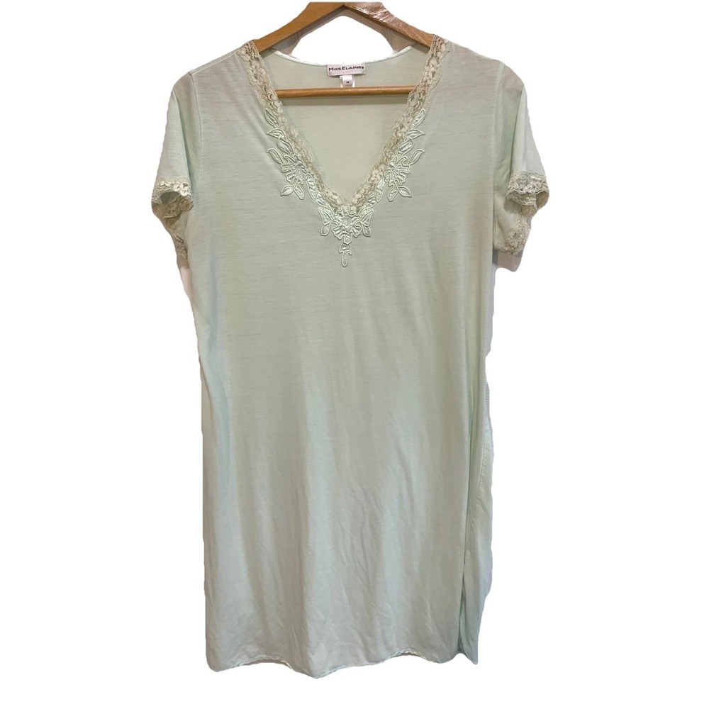 Miss Elaine Cottagecore lightweight nightgown green‎ short sleeve medium lace